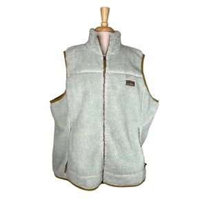 LL BEAN Aqua Light Brown Mountain Pile Sherpa Fleece Vest 3X Plus Womens #511194